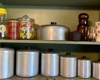 VINTAGE ALUMINUM CANISTER SET, ORANGE JUICE JAR