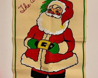 VINTAGE FELT & SEQUINS SANTA WALL HANGING