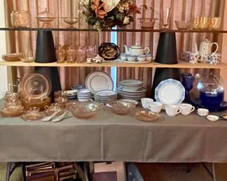 VINTAGE GLASSWARE, PICTURE FRAMES