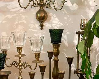 BRASS CANDLESTICKS, BRASS WALL SCONCES
