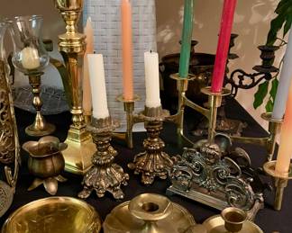 BRASS NAPKIN HOLDER, CANDLE HOLDERS AND MORE