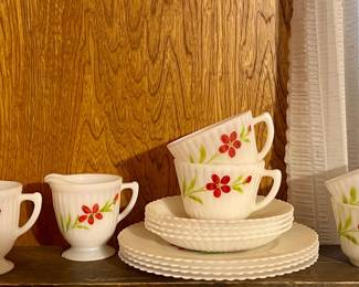 HAND PAINTED MILK GLASS SNACK SET