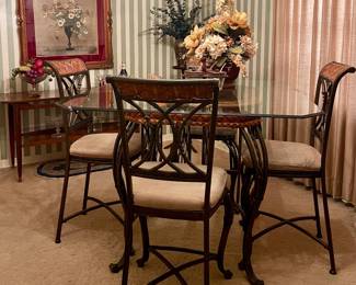 METAL GLASS-TOP DINING TABLE WITH 4 CHAIRS