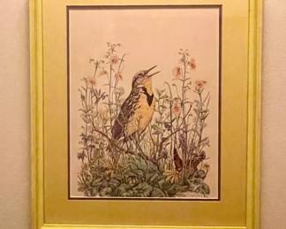 VINTAGE FRAMED BIRD PRINT