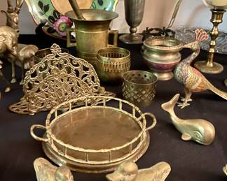 BRASS DUCKS, BRASS MORTAR AND PESTLE