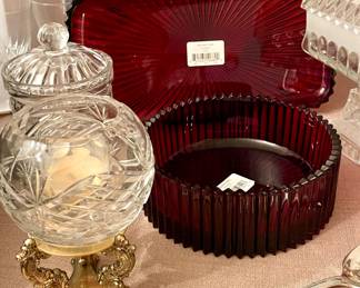 MIKASA CRANBERRY GLASS SERVING PIECES