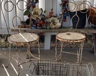 VINTAGE METAL SODA FOUNTAIN CHAIRS, METAL BASKETS