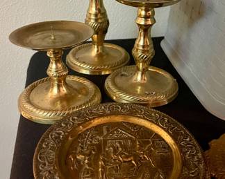 BRASS RELIEF WALL DECOR, BRASS CANDLEHOLDERS