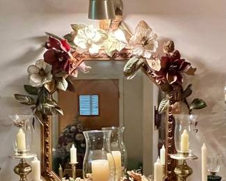 DECORATOR MIRROR, MAGNOLIA FLORAL SWAG