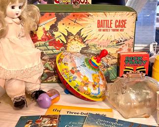 METAL TOP, MATTEL BATTLE CASE, DOLLS, KID’S BOOKS
