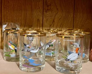 CULVER NED SMITH  22K GOLD WATER FOWL DOUBLE OLD-FASHIONED /ROCKS GLASSES