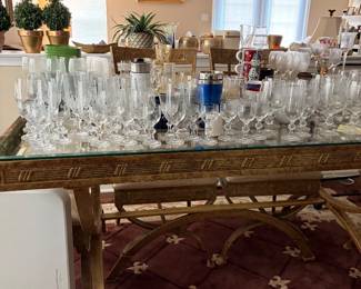 Dinning room table, glassware