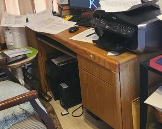 oak-finish double-pedestal computer workstation desk