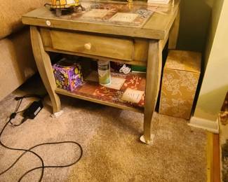 2 - French-country style square wooden end table