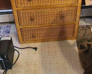 vintage 3-drawer woven rattan and wicker chest of drawers