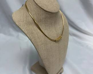 14K Gold Italian Omega Necklace with Bead Detail STBM