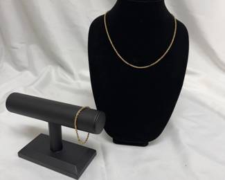 14K Gold Rope Chain Necklace and Matching Bracelet Set STBM