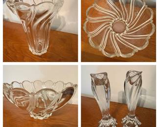 Clear Glass Swirl Pattern Vases, Candlesticks, and Bowls B2BC