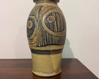 Studio Art Pottery Stoneware Vase with Incised Abstract Design B1BM