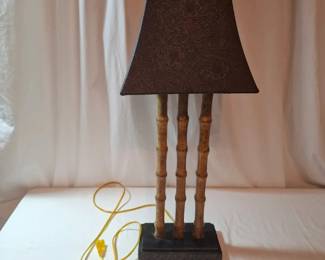 Faux Bamboo Table Lamp WTooled Leather Shade B3KD