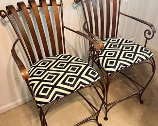 Two Upholstered  BrassToned Metal Counter Stools B3SA