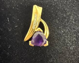 14K Gold EMA Amethyst  Diamond Accent Pendant STBM