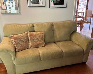 Beige Corduroy Sofa with Decorative Throw Pillows LRSA