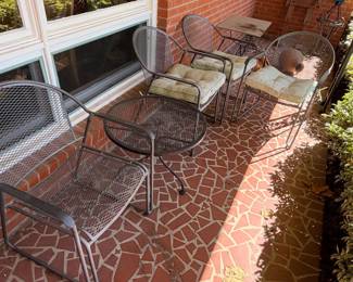 Barrel Back Mesh Wrought Iron Patio Chairs Plus Table FPRG
