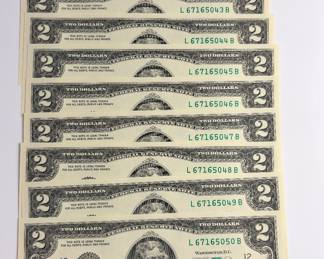 Consecutive serial number two dollar bills