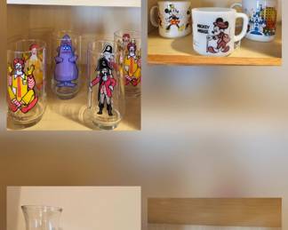 Disney, Muppets, McDonald's glasses, plates, cups, and mugs