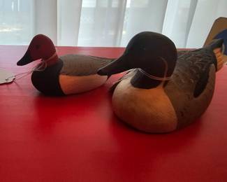 Decoy miniature wooden ducks - one is signed