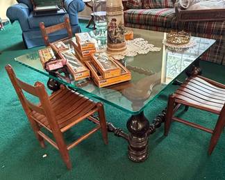 Ethan Allen Barley Twist Glass Top Coffee Table