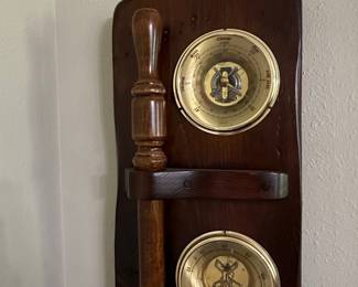 Vintage Nautical Barometer and Thermometer Wall Plaque