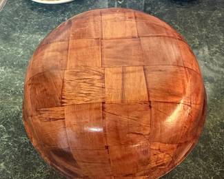 Vintage Woven Parquet Wood Salad Bowl