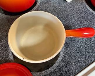Vintage Descoware 7-A 14 Flame Orange Enamel Cast Iron Saucepan
