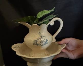 Vintage Speckled Ceramic Pitcher and Basin Set
