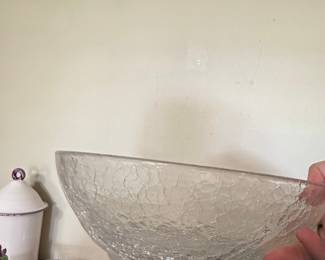 Vintage Clear Crackle Glass Serving Bowl