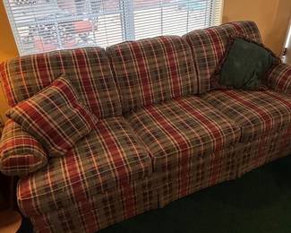 Plaid Upholstered Three-Cushion Sofa