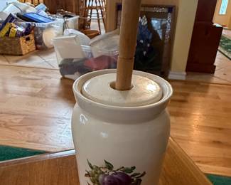 Vintage Decorative Ceramic Butter Churn with Fruit Motif