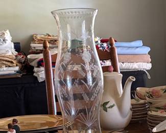 Vintage Etched Glass Hurricane Shade
