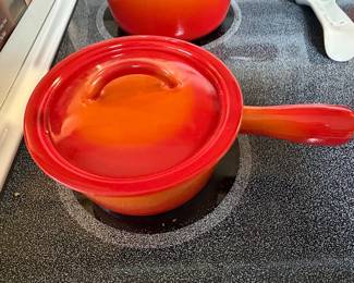 Vintage Descoware 7-A 14 Flame Orange Enamel Cast Iron Saucepan