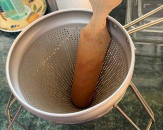 Vintage Aluminum Cone Sieve / Chinois with Stand