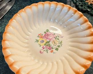 Vintage Homer Laughlin Scalloped Fluted Floral Serving Bowl