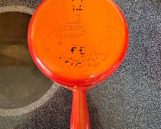 Vintage Descoware 7-A 14 Flame Orange Enamel Cast Iron Saucepan