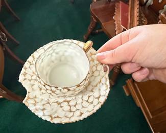 Vintage Gold-Encrusted Floral Teacup and Saucer