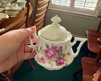 Vintage Floral Porcelain Sugar Bowl with Lid