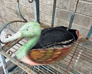 Vintage Painted Metal Duck Planter