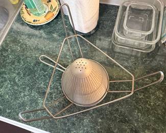 Vintage Aluminum Cone Sieve / Chinois with Stand