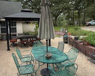 Vintage Wrought Iron Mesh Patio Dining Set