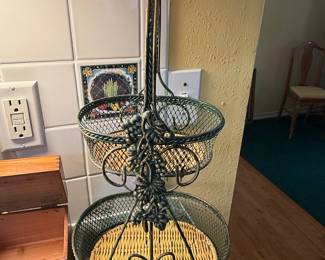 Vintage Princess House Meridian 2-Tiered Wicker and Metal Fruit Basket